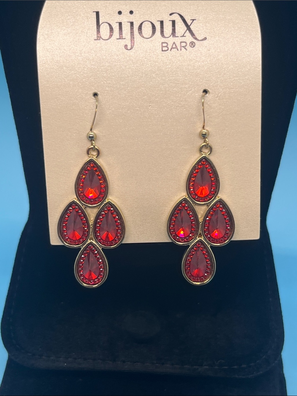 Bijoux Bar Red Teardrop Cluster Earrings in Gold Tone